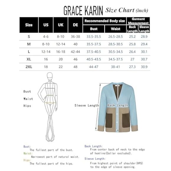 GRACE KARIN Women's Color Block Cardigan Sweater In Orange - Size 2XL - Picture 6 of 9